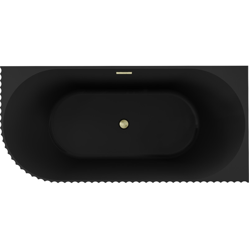 Mexen Gia freestanding corner fluted right bathtub 170 x 80 cm, matte black, brushed gold overflow - 52701708071P-55