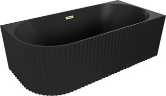 Mexen Gia freestanding corner ribbed bathtub right 170 x 80 cm, black matte, brushed gold overflow - 52701708071P-55