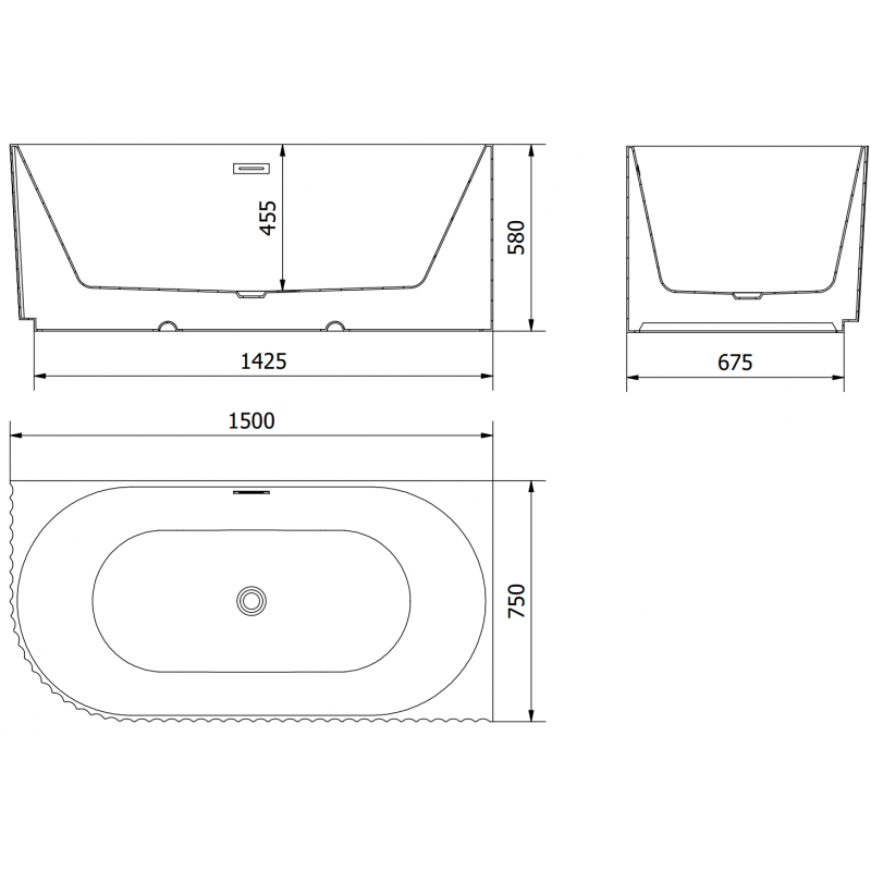 Mexen Gia freestanding corner grooved right bathtub 150 x 75 cm, white matte, white overflow - 52701507501P-20