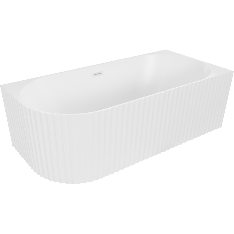 Mexen Gia free-standing corner fluted bathtub right 150 x 75 cm, white matte, white overflow - 52701507501P-20