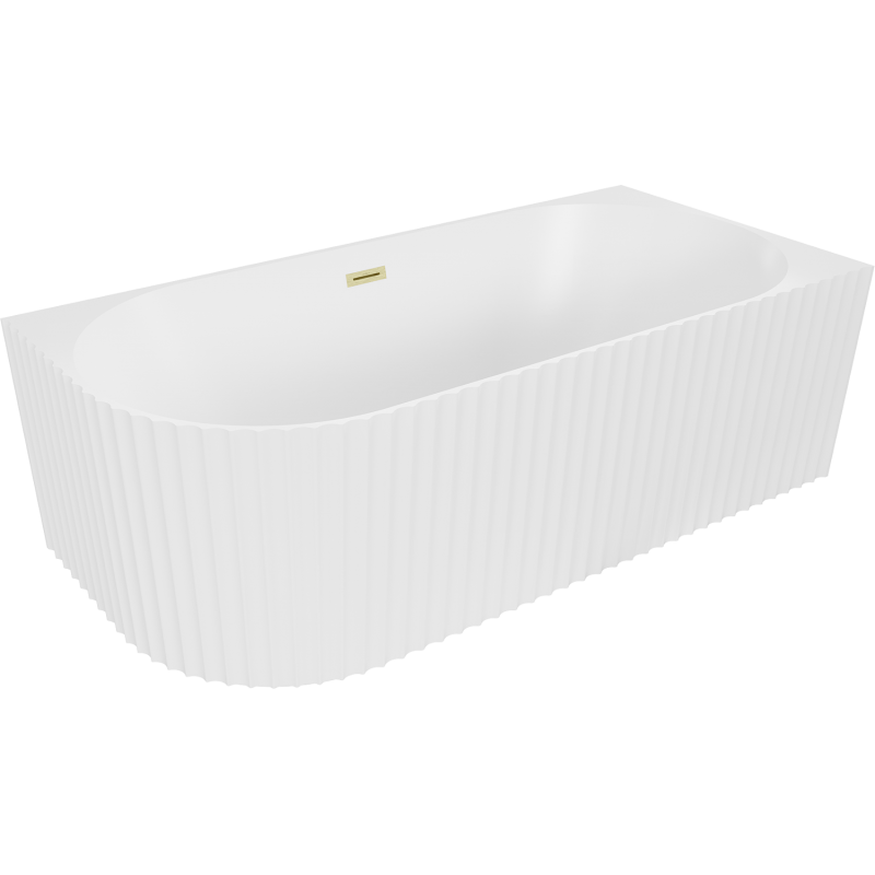 Mexen Gia freestanding corner grooved right bathtub 150 x 75 cm, white matte, overflow brushed gold - 52701507501P-55