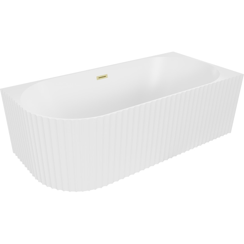 Mexen Gia freestanding corner ribbed right bathtub 150 x 75 cm, white matte, gold brushed overflow - 52701507501P-55