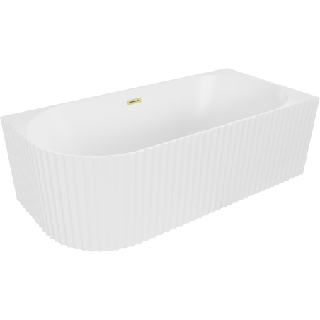Mexen Gia freestanding corner grooved right bathtub 150 x 75 cm, white matte, overflow brushed gold - 52701507501P-55