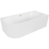 Mexen Gia freestanding corner grooved right bathtub 150 x 75 cm, white matte, overflow brushed gold - 52701507501P-55