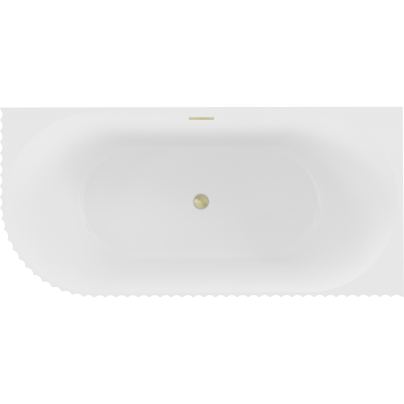 Mexen Gia freestanding corner grooved right bathtub 150 x 75 cm, white matte, overflow brushed gold - 52701507501P-55
