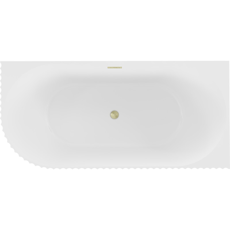 Mexen Gia freestanding corner ribbed right bathtub 150 x 75 cm, white matte, gold brushed overflow - 52701507501P-55