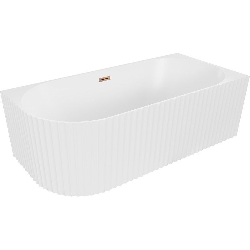 Mexen Gia freestanding corner bathtub right 150 x 75 cm, white matte, overflow rose gold - 52701507501P-60
