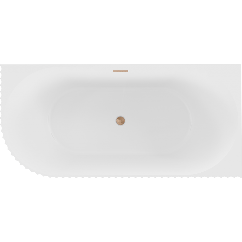 Mexen Gia freestanding corner grooved right bathtub 150 x 75 cm, white matte, brushed copper overflow - 52701507501P-65