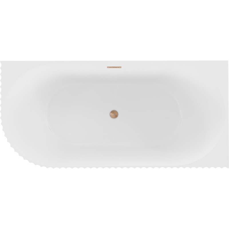 Mexen Gia freestanding corner ribbed bathtub right 150 x 75 cm, white matte, brushed copper overflow - 52701507501P-65