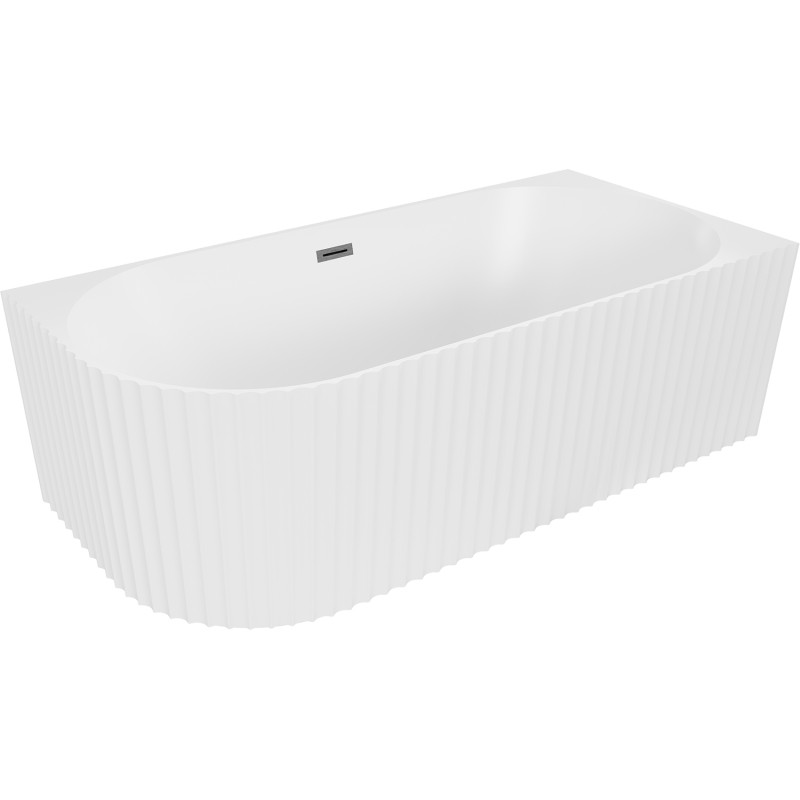 Mexen Gia freestanding corner patterned bathtub right 150 x 75 cm, white matte, gun gray brushed overflow - 52701507501P-66