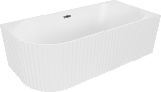 Mexen Gia free-standing corner fluted bathtub right 150 x 75 cm, white matte, gun metal overflow - 52701507501P-95