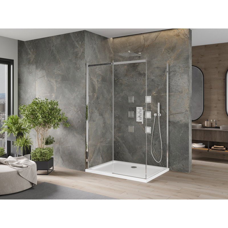 Mexen Omega sliding shower enclosure 100 x 70 cm, transparent, chrome + Flat shower tray - 825-100-070-01-00-4010