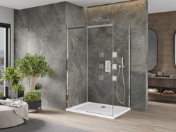 Mexen Omega extendable shower cubicle 100 x 70 cm, Transparent, Chrome + shower tray Flat - 825-100-070-01-00-4010