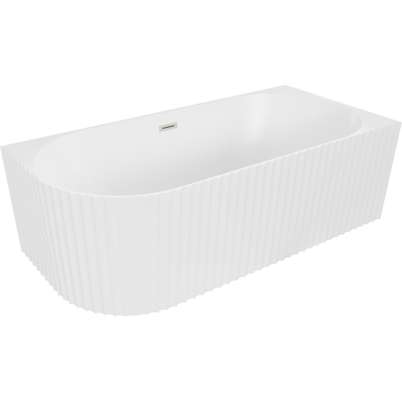 Mexen Gia freestanding corner ribbed bathtub right 150 x 75 cm, white matte, brushed nickel overflow - 52701507501P-97