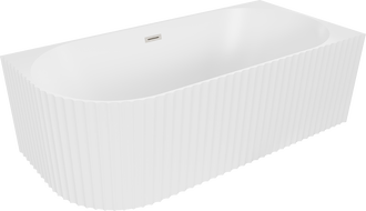 Mexen Gia freestanding corner ribbed bathtub right 150 x 75 cm, white matte, brushed nickel overflow - 52701507501P-97