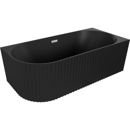 Mexen Gia freestanding corner fluted right bathtub 150 x 75 cm, black matte, chrome overflow - 52701507571P-01