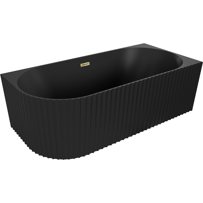 Mexen Gia freestanding corner grooved bathtub right 150 x 75 cm, black matte, gold overflow - 52701507571P-50