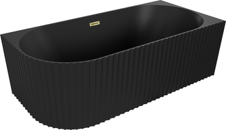 Mexen Gia freestanding corner fluted right bathtub 150 x 75 cm, black matte, gold overflow - 52701507571P-50