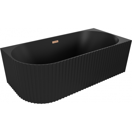 Mexen Gia freestanding corner fluted bathtub right 150 x 75 cm, black matte, brushed copper overflow - 52701507571P-65
