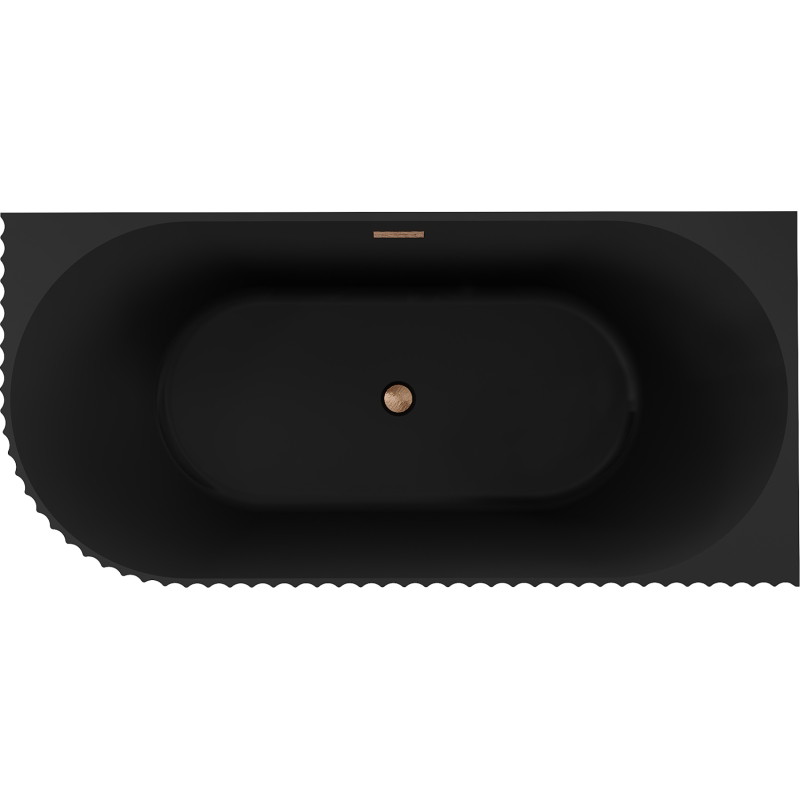 Mexen Gia freestanding corner fluted bathtub right 150 x 75 cm, black matte, brushed copper overflow - 52701507571P-65