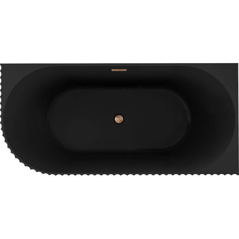 Mexen Gia freestanding corner ribbed bathtub right 150 x 75 cm, black matte, brushed copper overflow - 52701507571P-65