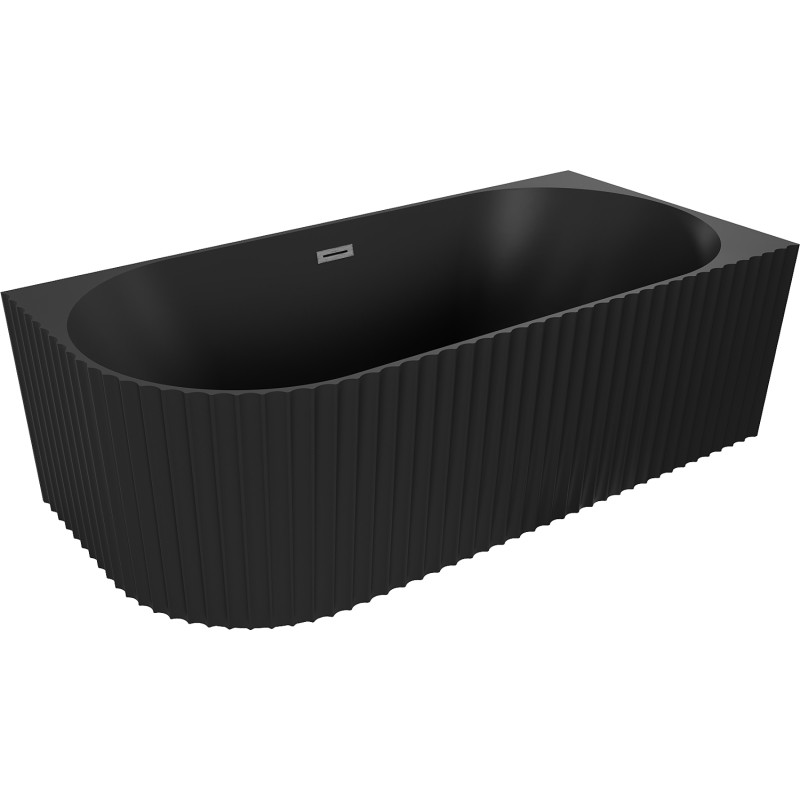 Mexen Gia Free-standing Corner Bathtub Right Fluted 150 x 75 cm, Black Matte, Overflow Gun Gray Brushed - 52701507571P-66