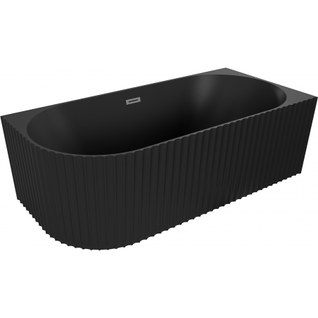 Mexen Gia free-standing corner fluted bathtub right 150 x 75 cm, matte black, overflow gun gray brushed - 52701507571P-66