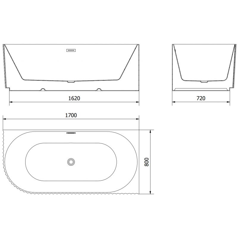 Mexen Gia Freestanding Corner Grooved Right Bathtub 170 x 80 cm, White Gloss, Chrome Overflow - 52701708000P-01