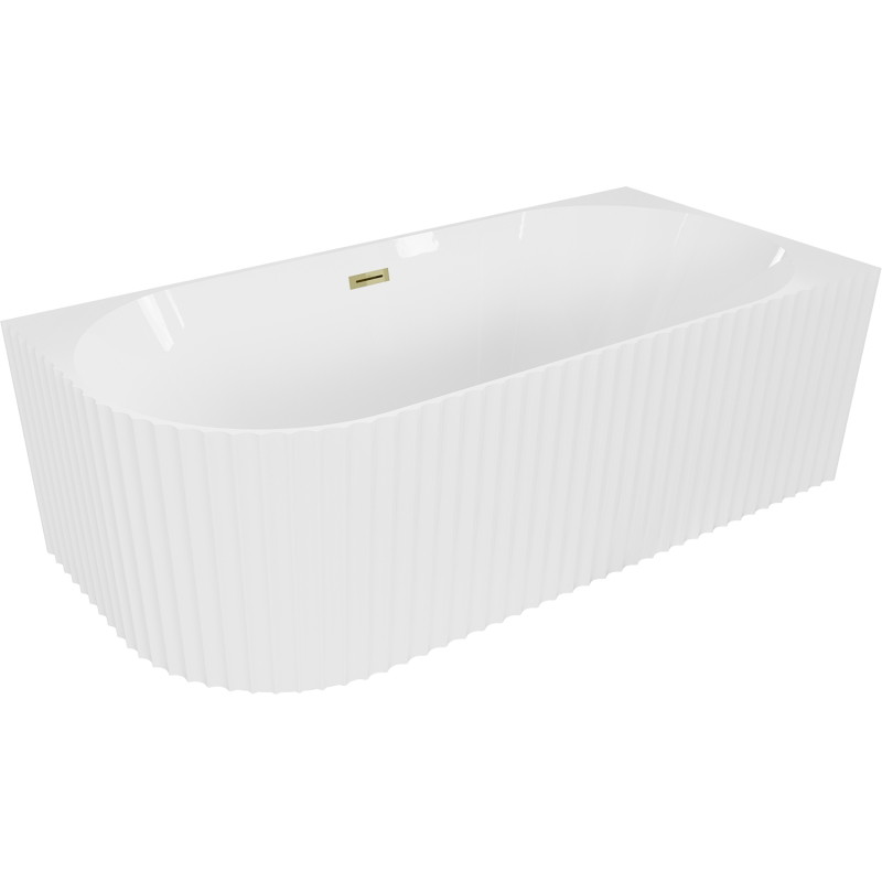 Mexen Gia free-standing corner grooved right bathtub 170 x 80 cm, white gloss, gold overflow - 52701708000P-50