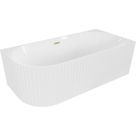Mexen Gia free-standing corner fluted right bathtub 170 x 80 cm, white gloss, brushed gold overflow - 52701708000P-55