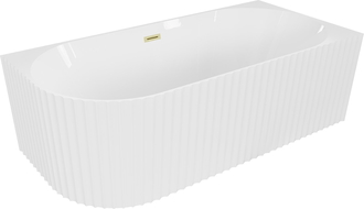 Mexen Gia freestanding corner fluted right bathtub 170 x 80 cm, white gloss, brushed gold overflow - 52701708000P-55