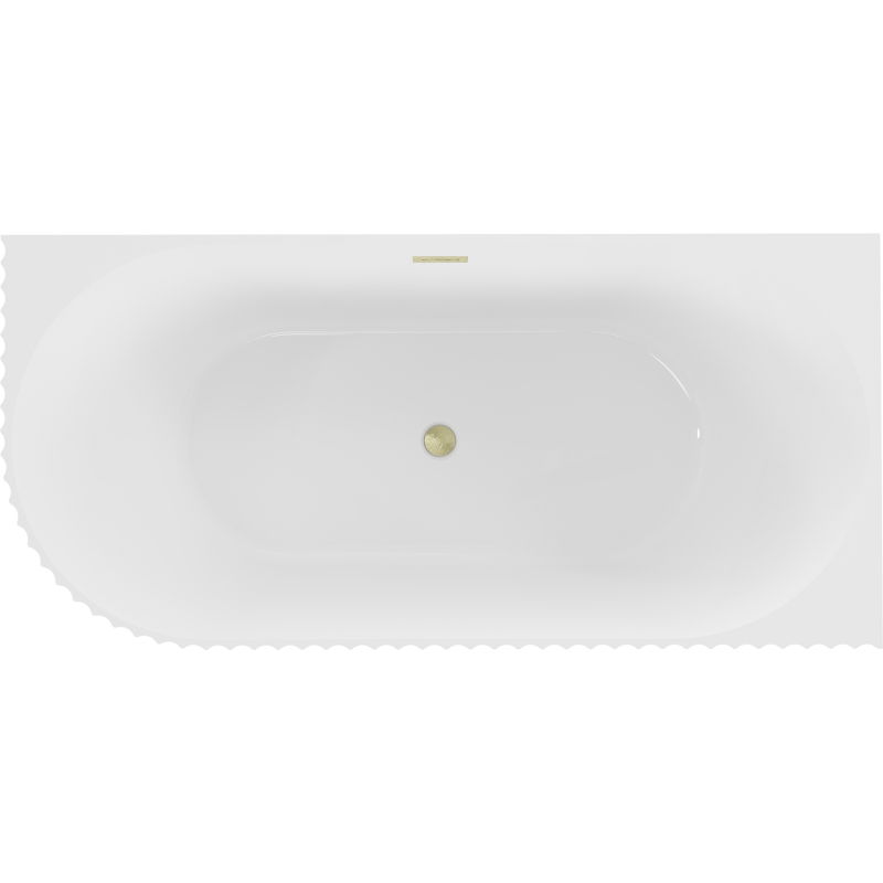 Mexen Gia freestanding corner fluted right bathtub 170 x 80 cm, white gloss, brushed gold overflow - 52701708000P-55