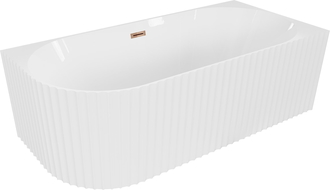 Mexen Gia freestanding corner ribbed right bathtub 170 x 80 cm, white gloss, overflow rose gold - 52701708000P-60