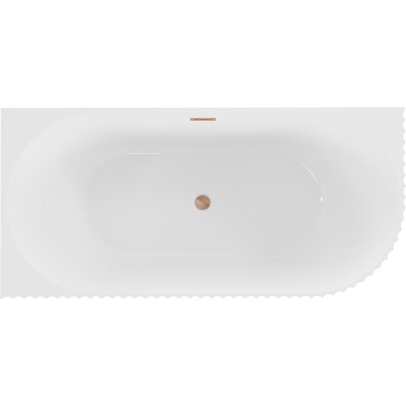 Mexen Gia freestanding corner fluted right bathtub 170 x 80 cm, white gloss, brushed copper overflow - 52701708000P-65