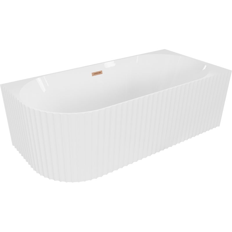 Mexen Gia freestanding corner fluted right 170 x 80 cm, white gloss, brushed copper overflow - 52701708000P-65