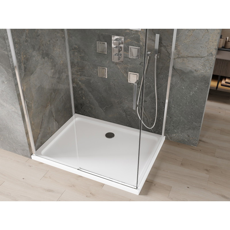 Mexen Omega sliding shower enclosure 100 x 80 cm, transparent, chrome + Flat tray - 825-100-080-01-00-4010