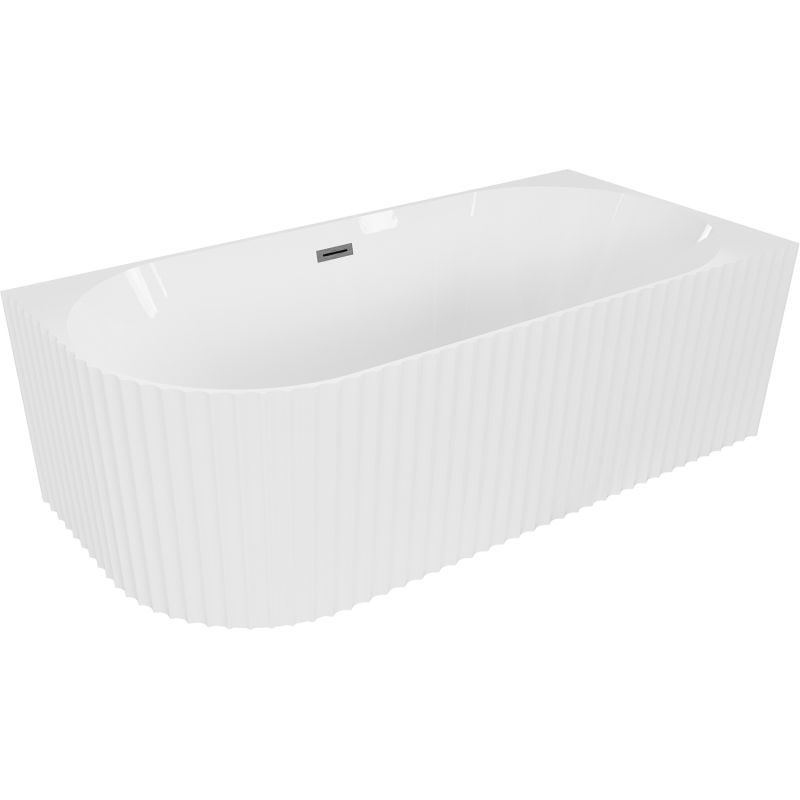 Mexen Gia freestanding corner ribbed right bathtub 170 x 80 cm, white gloss, brushed gun gray overflow - 52701708000P-66