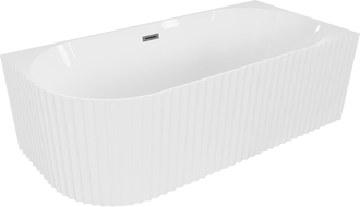 Mexen Gia freestanding corner ribbed right bathtub 170 x 80 cm, white gloss, brushed gun gray overflow - 52701708000P-66