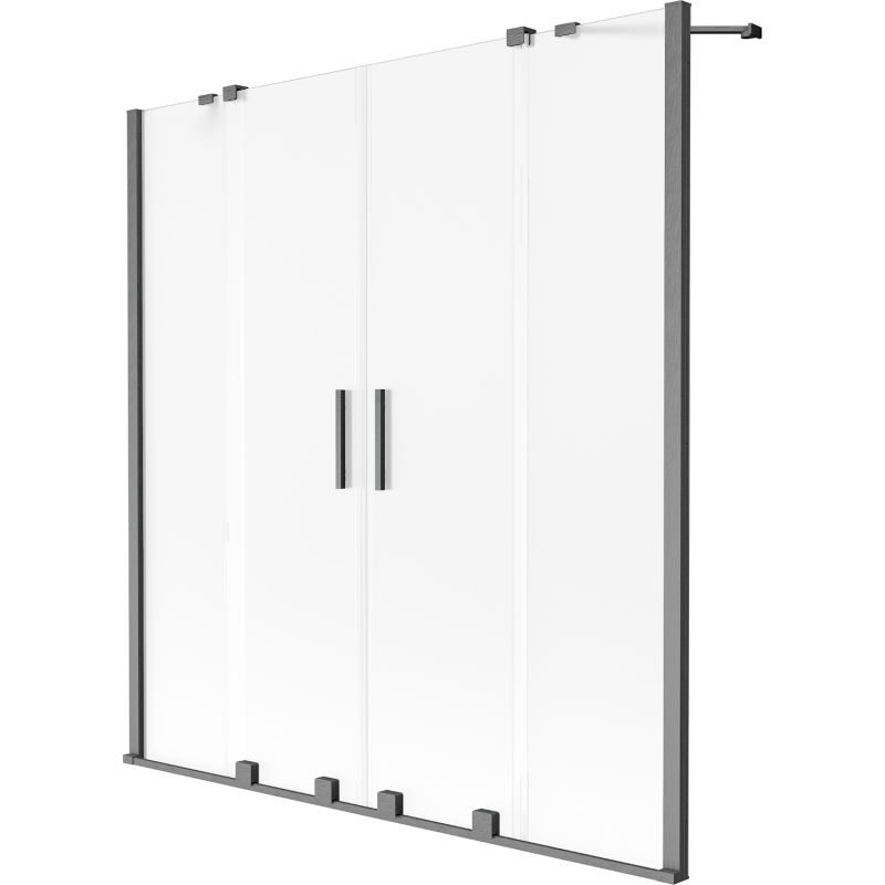 Mexen Velar Duo 2-panel retractable bath screen 150 x 150 cm, frost, brushed gun gray - 896-150-000-32-66