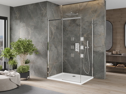 Mexen Omega extendable shower cubicle 110 x 70 cm, Transparent, Chrome + shower tray Flat - 825-110-070-01-00-4010