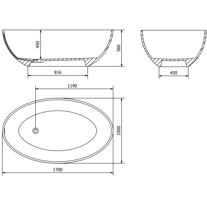Mexen Prato freestanding bathtub made of conglomerate 170 x 100 cm, white matte - 57251701000
