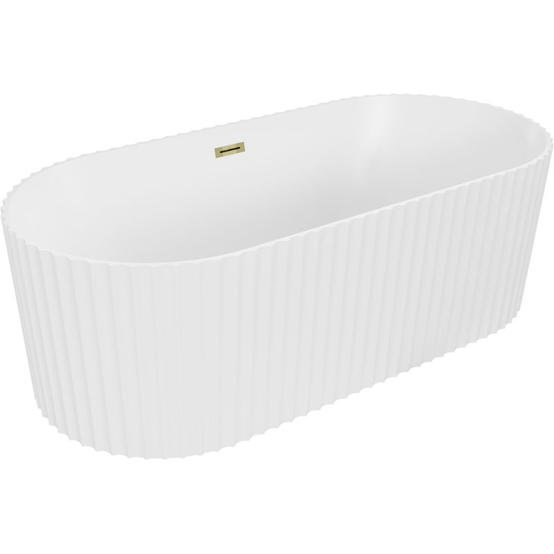 Mexen Paola freestanding fluted bathtub 170 x 80 cm, matte white, gold overflow - 52721708001-50