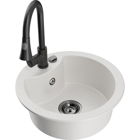 Mexen Diego 1-bowl granite sink with Elia kitchen tap, white - 6512-20-670101-70