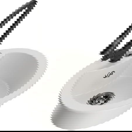 Mexen Diego 1-compartment granite sink with a kitchen mixer tap Elia, White - 6512-20-670101-70