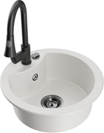 Mexen Diego granite kitchen sink 1-bowl with Elia kitchen faucet, white - 6512-20-670101-70