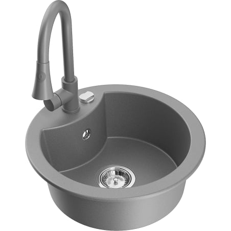 Mexen Diego granite sink 1-bowl with kitchen faucet Elia, gray - 6512-71-670101-71