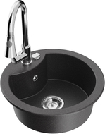 Mexen Diego granite sink with 1-bowl and kitchen faucet Elia, black speckled - 6512-76-670101-00