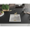 Mexen Milo granite kitchen sink 1-bowl with Flora kitchen faucet, white - 6505-20-670401-57-G