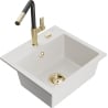 Mexen Milo granite kitchen sink 1-bowl with Flora kitchen faucet, white - 6505-20-670401-57-G