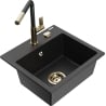 Mexen Milo granite sink 1-bowl with Flora kitchen tap, black/silver metallic - 6505-73-670401-57-G
